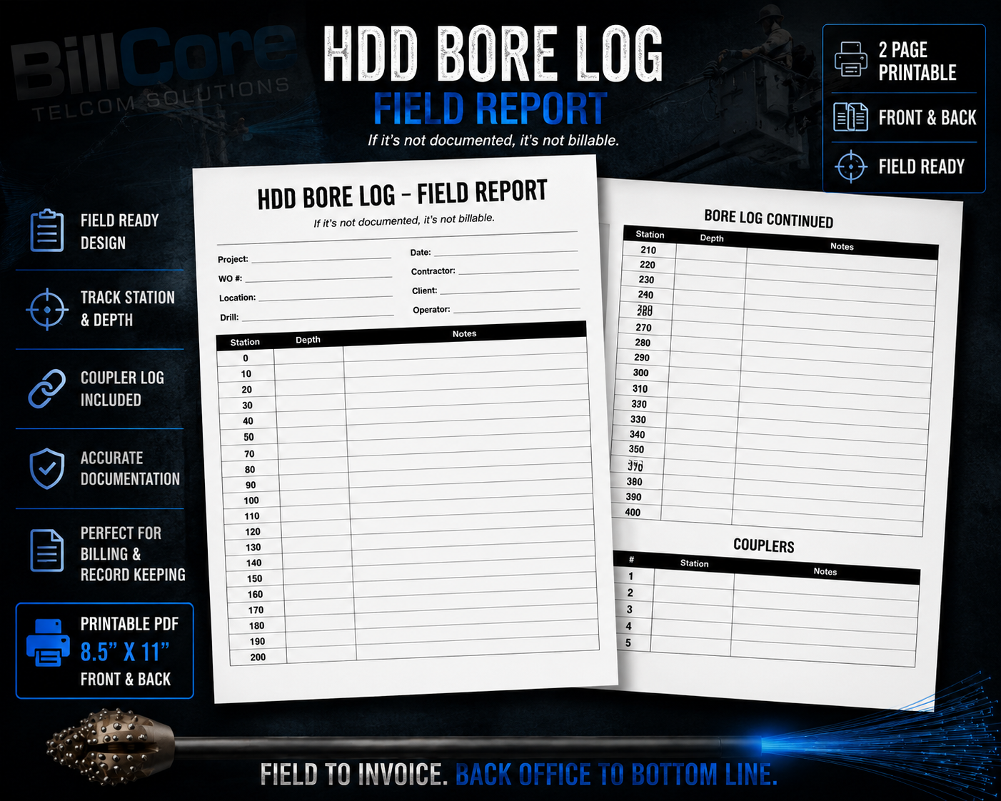 Basic Bore Log 8x10 Plain — Digital Download